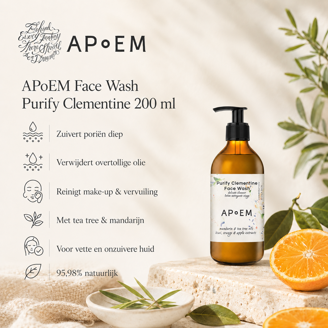 APoEM Purify Clementine Face Wash geeft heldere citrusenergie