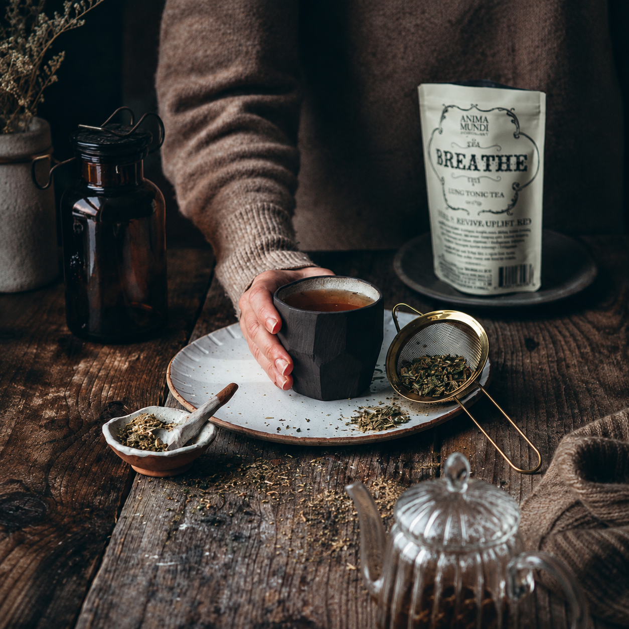 Rustmoment met Anima Mundi Breathe kruidenthee in warme sfeer