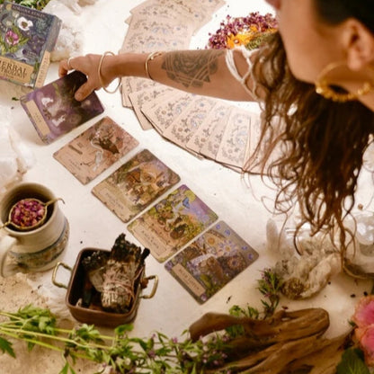 Each richly illustrated card shows a sacred plant ally and its planetary correspondences.