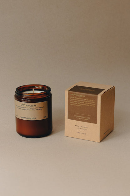 Apothisoeurs scented candle Iris and Light Amber with its box
