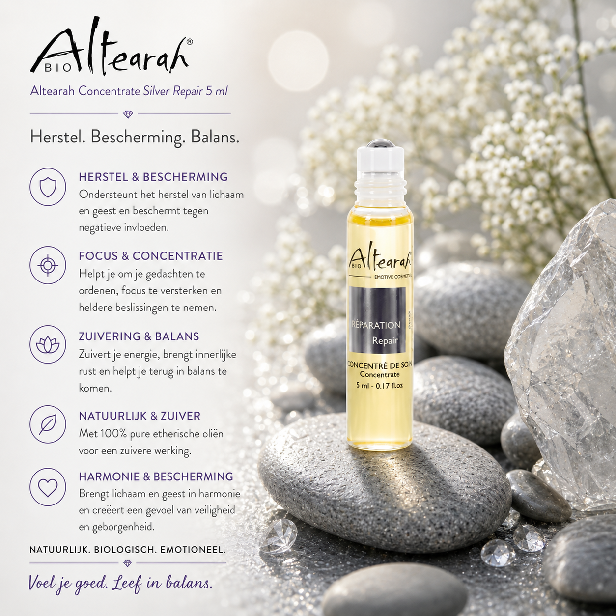 Altearah Silver Repair concentrate 5 ml roller voor herstel, bescherming, innerlijke rust en balans met natuurlijke essentiële oliën