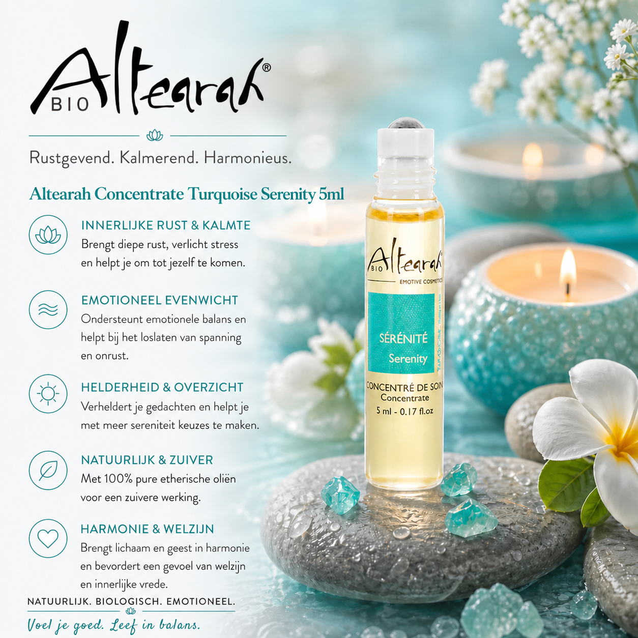 Altearah Turquoise Serenity concentrate 5 ml roller voor diepe rust, ontspanning, emotionele balans en innerlijke kalmte met natuurlijke essentiële oliën