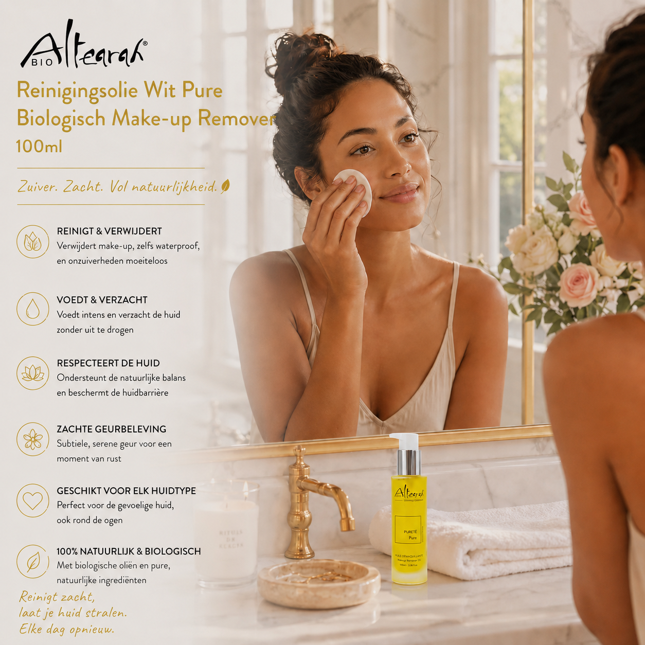 Altearah reinigingsolie wit pure biologisch verwijdert make up zacht stralende huid