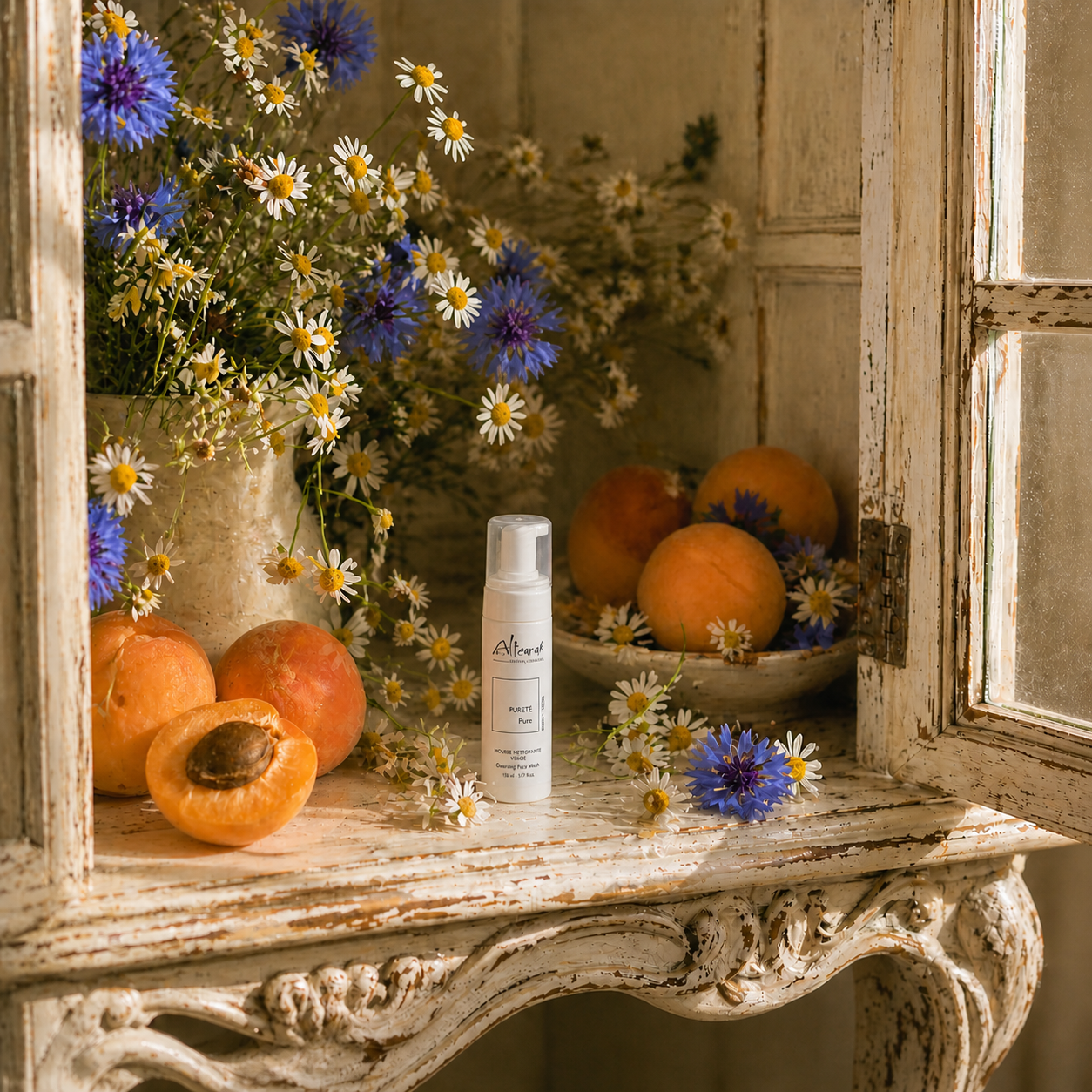 Altearah White Pure reinigingsschuim in Frans kastje met enkele ingredienten
