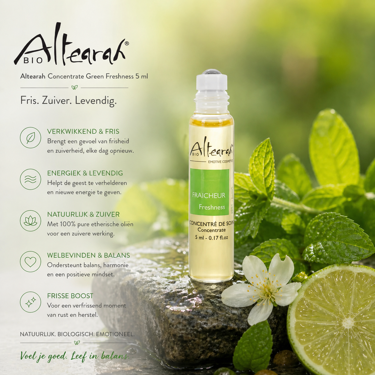 Altearah Green Freshness concentrate 5 ml in fris groen citrus en munt sfeerbeeld voor energie en zuiverheid