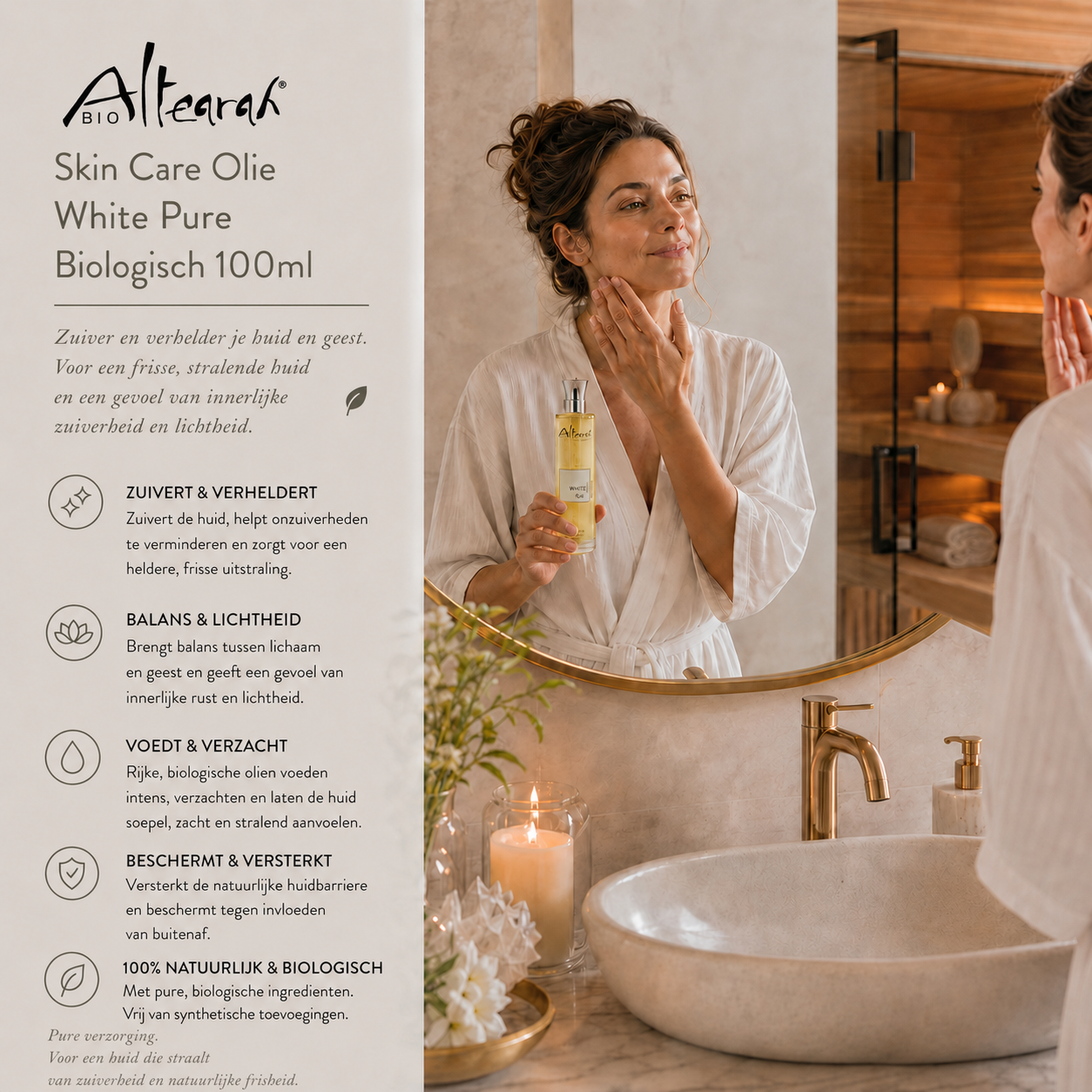Altearah Gezichtsolie White Pure Biologisch 100ml, zuivert en verheldert, voedt en verzacht