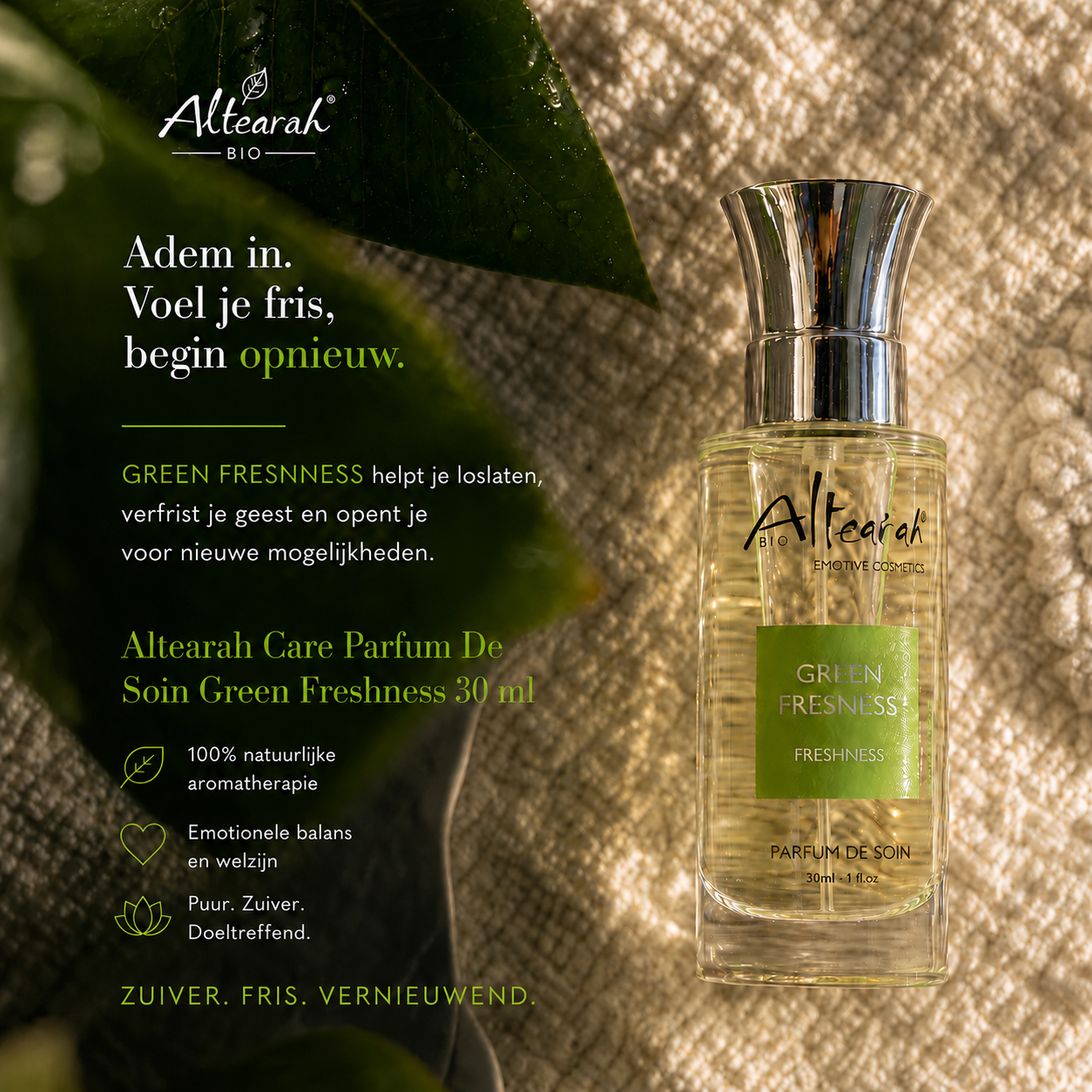Altearah Green Freshness aromatherapie parfum verfrist geest en stimuleert energie en mentale helderheid