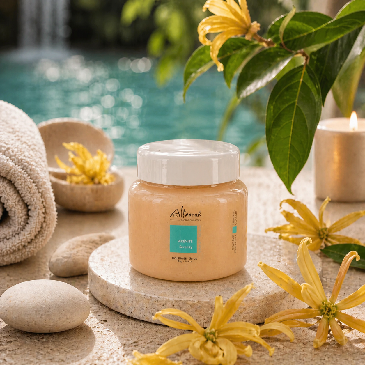 Altearah Turquoise Serenity scrub ylang ylang ontspanning huidverzorging spa moment rust