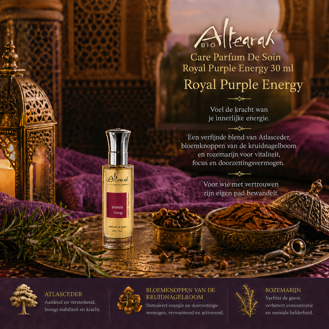 Altearah Royal Purple parfum versterkt energie tijdens dagelijks ritueel

