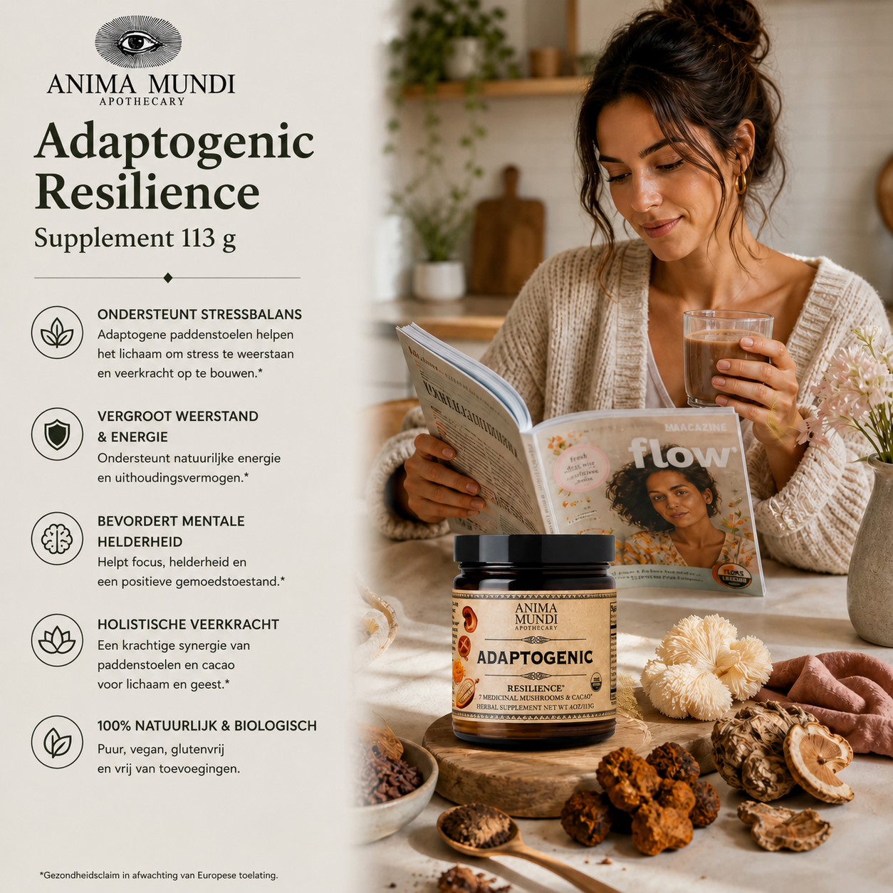 Anima Mundi Adaptogenic Resilience 113 g ondersteunt stressbalans, focus en natuurlijke energie in dagelijks ritueel