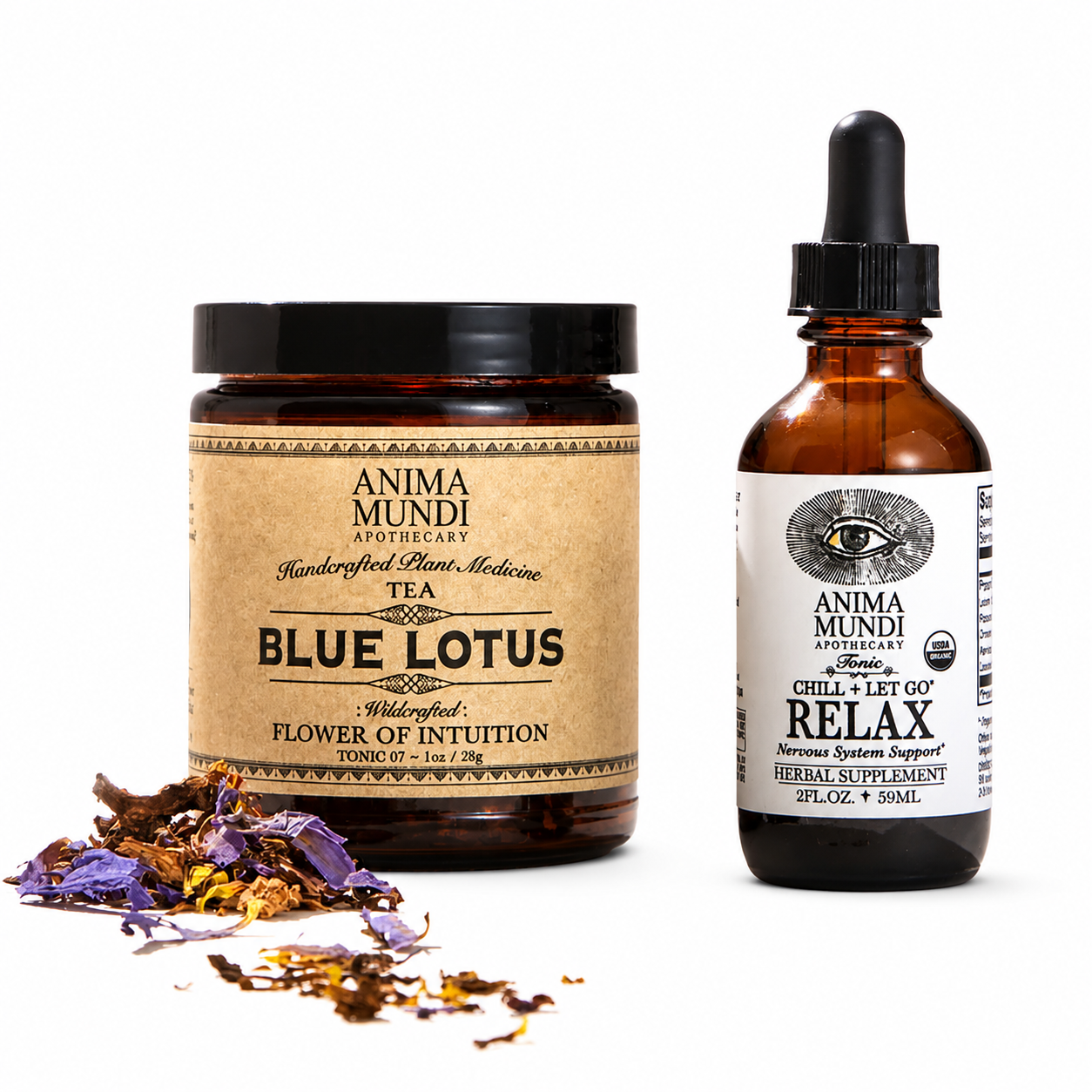 Anima Mundi Blue Lotus Relax Duo set voor diepe ontspanning en innerlijke rust met biologische kruiden