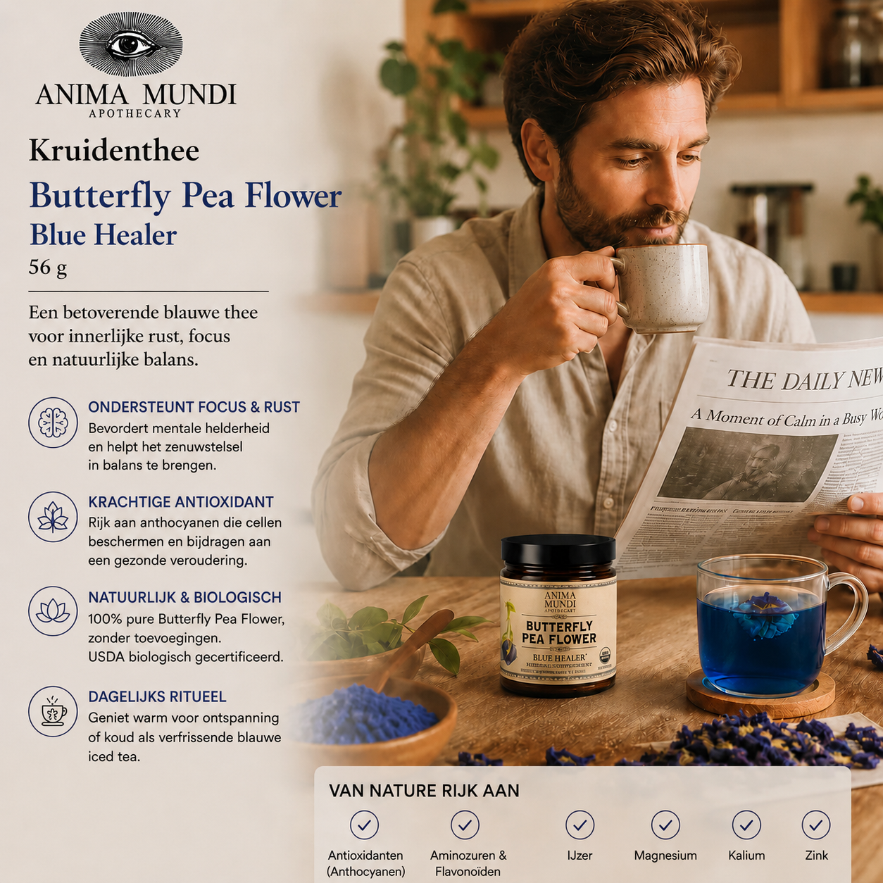Anima Mundi Kruidenthee Butterfly Pea Flower Blue Healer 56 g