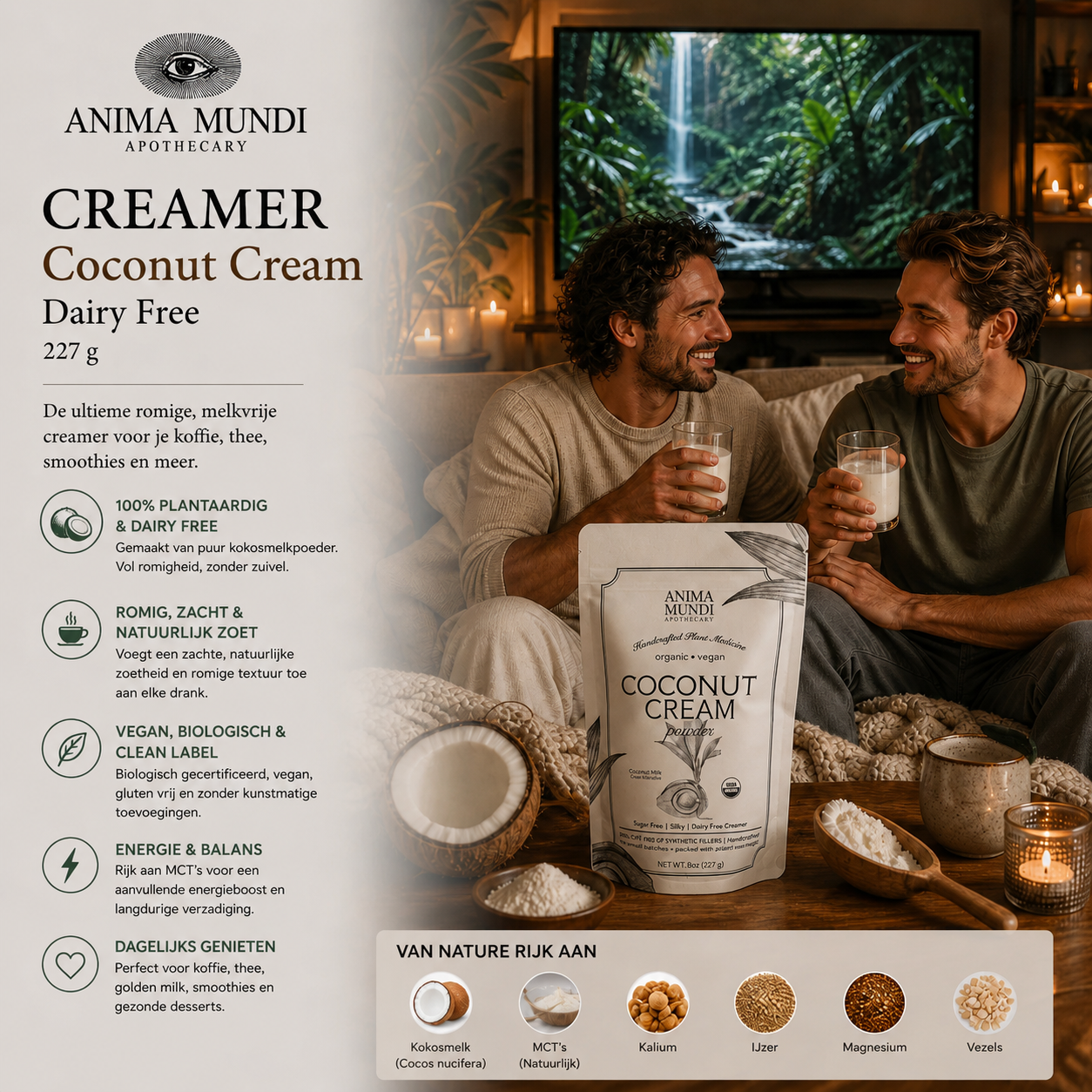 Anima Mundi coconut creamer mannen genieten romige drank 