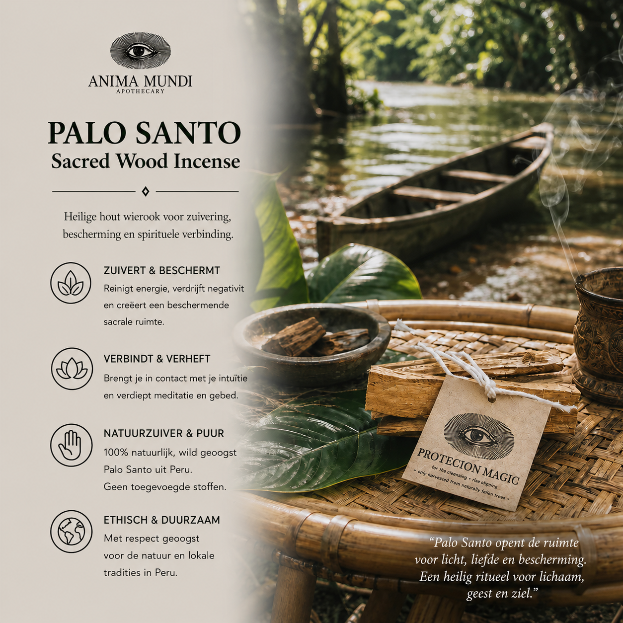 Heilige Palo Santo wierook uit Peru voor spirituele verbinding, bescherming en zuivere energie