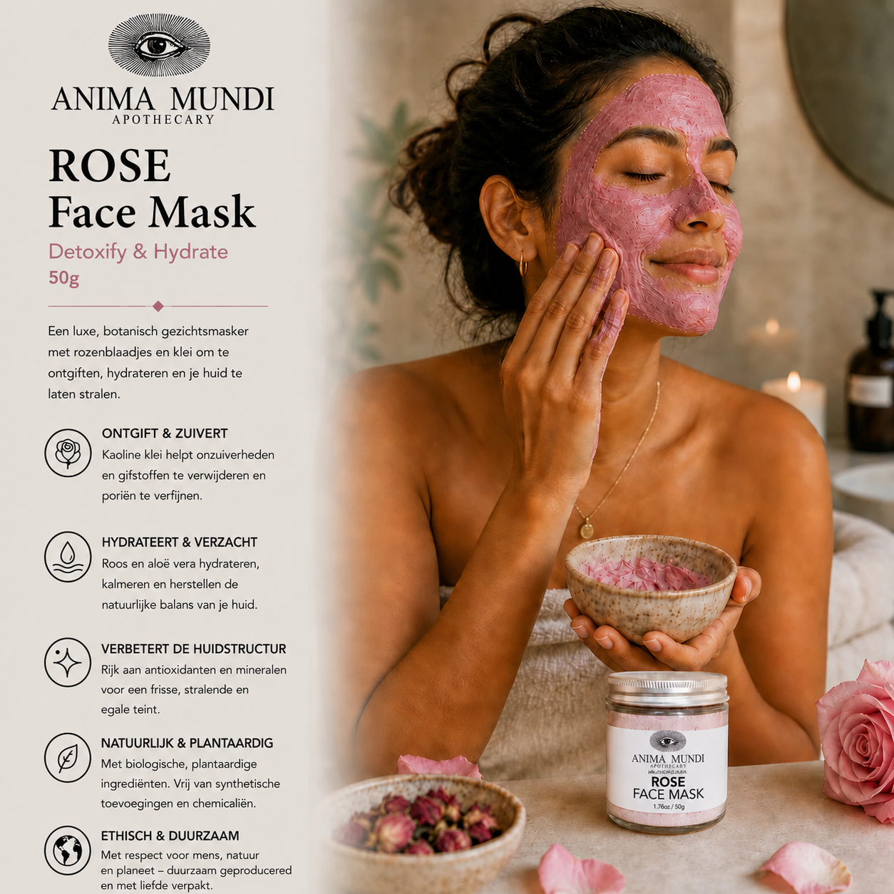 Luxe skincare ritueel met rozen gezichtsmasker voor glow ontspanning en balans