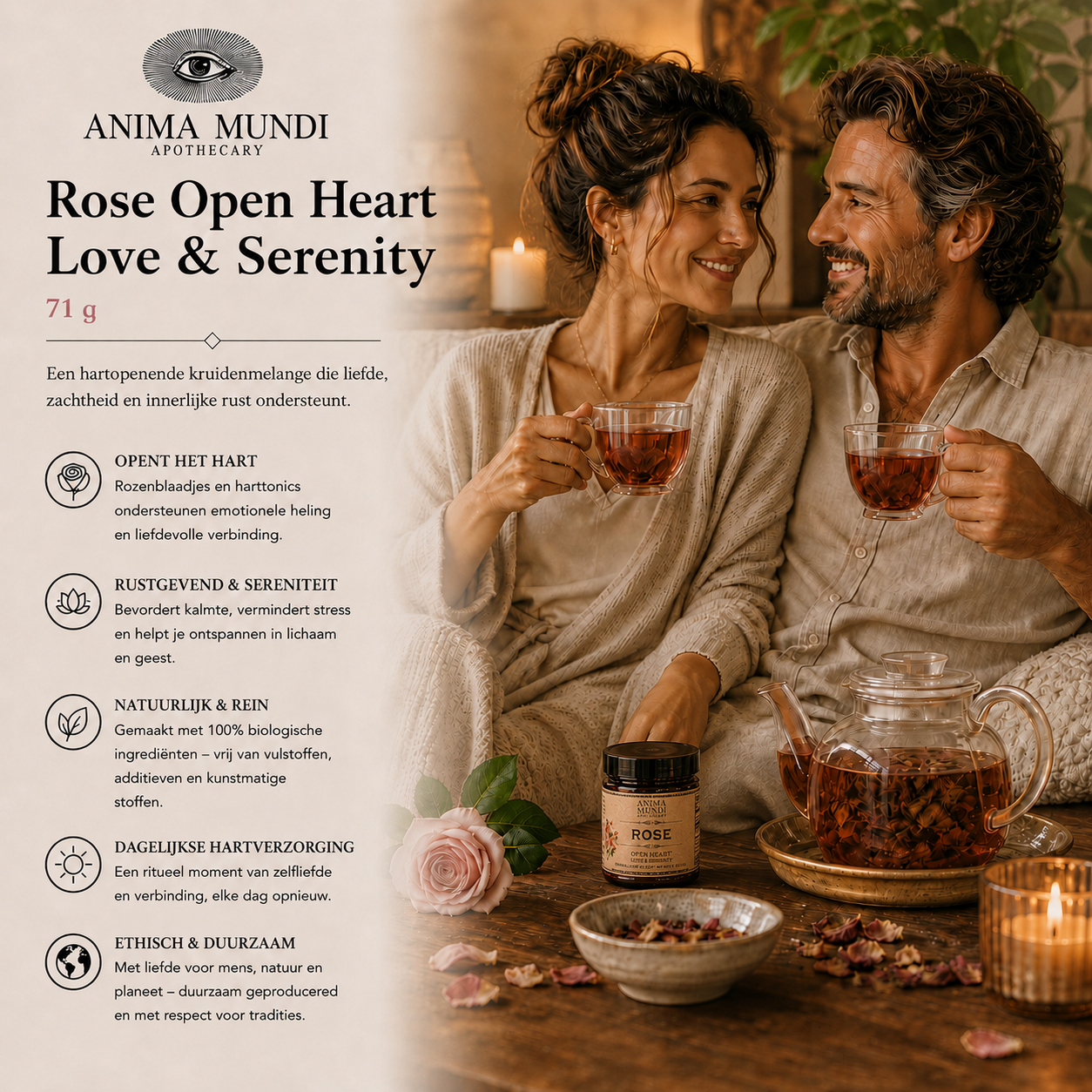Anima Mundi Rose Open Heart Love  Serenity 71 g als rustgevend ritueel voor liefde, verbinding en ontspanning