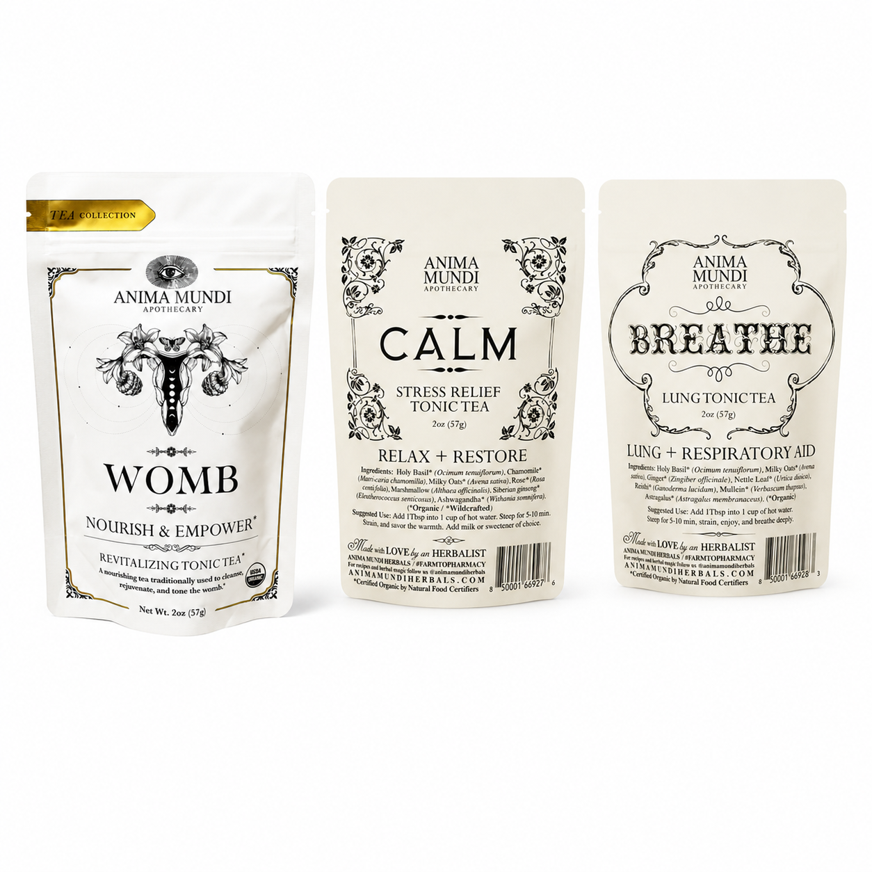 Anima Mundi Theebundel WOMB Calm Breathe met drie biologische kruidentheeën