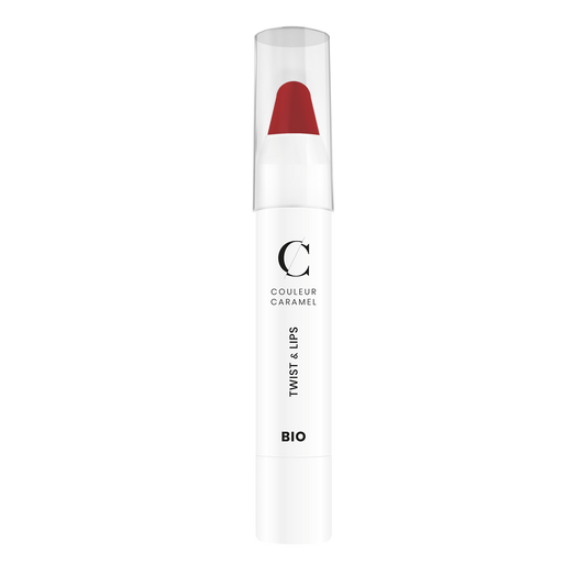 De Twist &amp; Lips van Couleur Caramel heeft meer stevigheid dan een normale lipstick en “smelt“ minder snel.