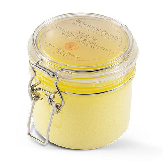 De Scrub Calendula-Mandarijn combineert een effectieve lichaamspeeling met intensieve verzorging voor een zachte, soepele huid. 