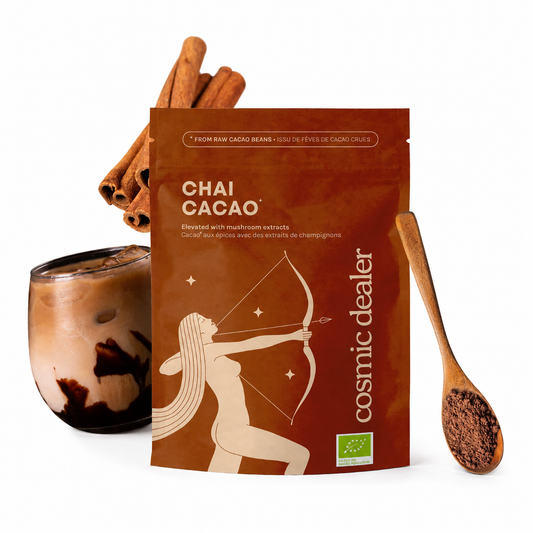 Cacaomelanges verrijkt met paddenstoelenextracten en lucuma.