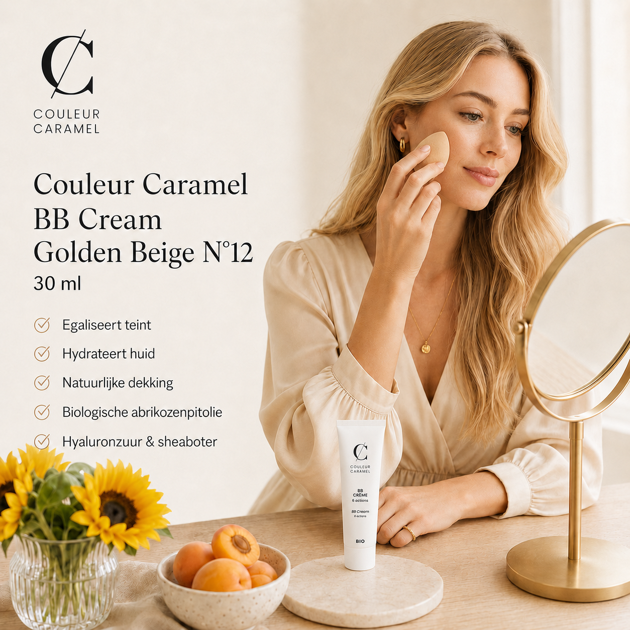 Couleur Caramel BB Cream Golden Beige egaliseert teint aan kaptafel