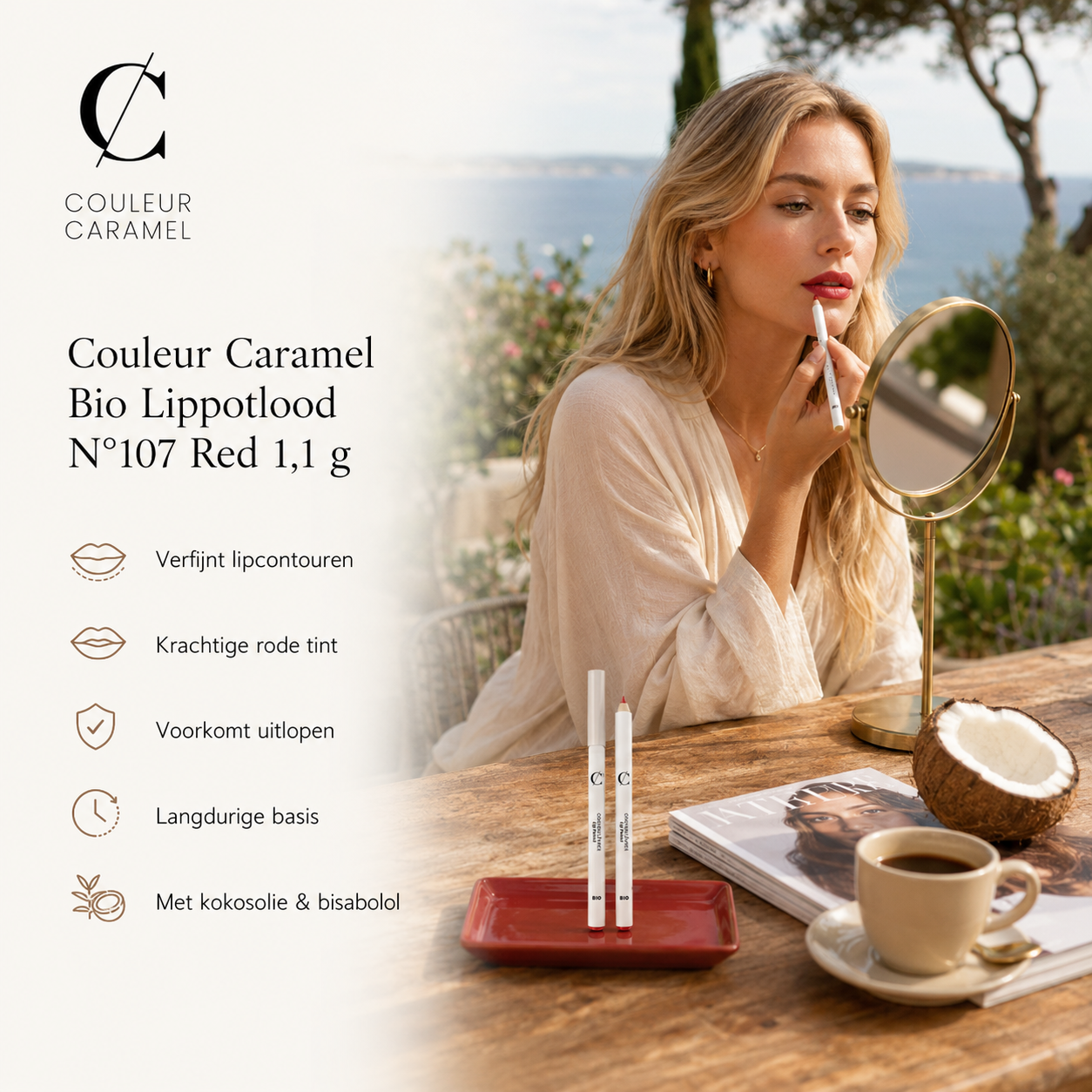 Couleur Caramel Bio Lippotlood N°107 Red voor strakke lipcontour buiten