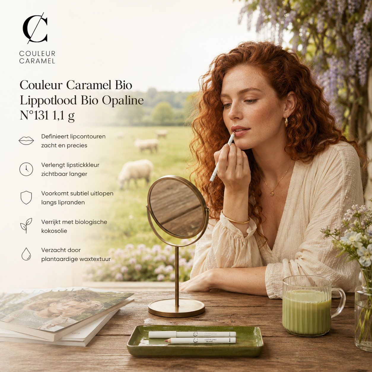 Couleur Caramel Bio Lippotlood Opaline geeft zachte definitie tijdens routine