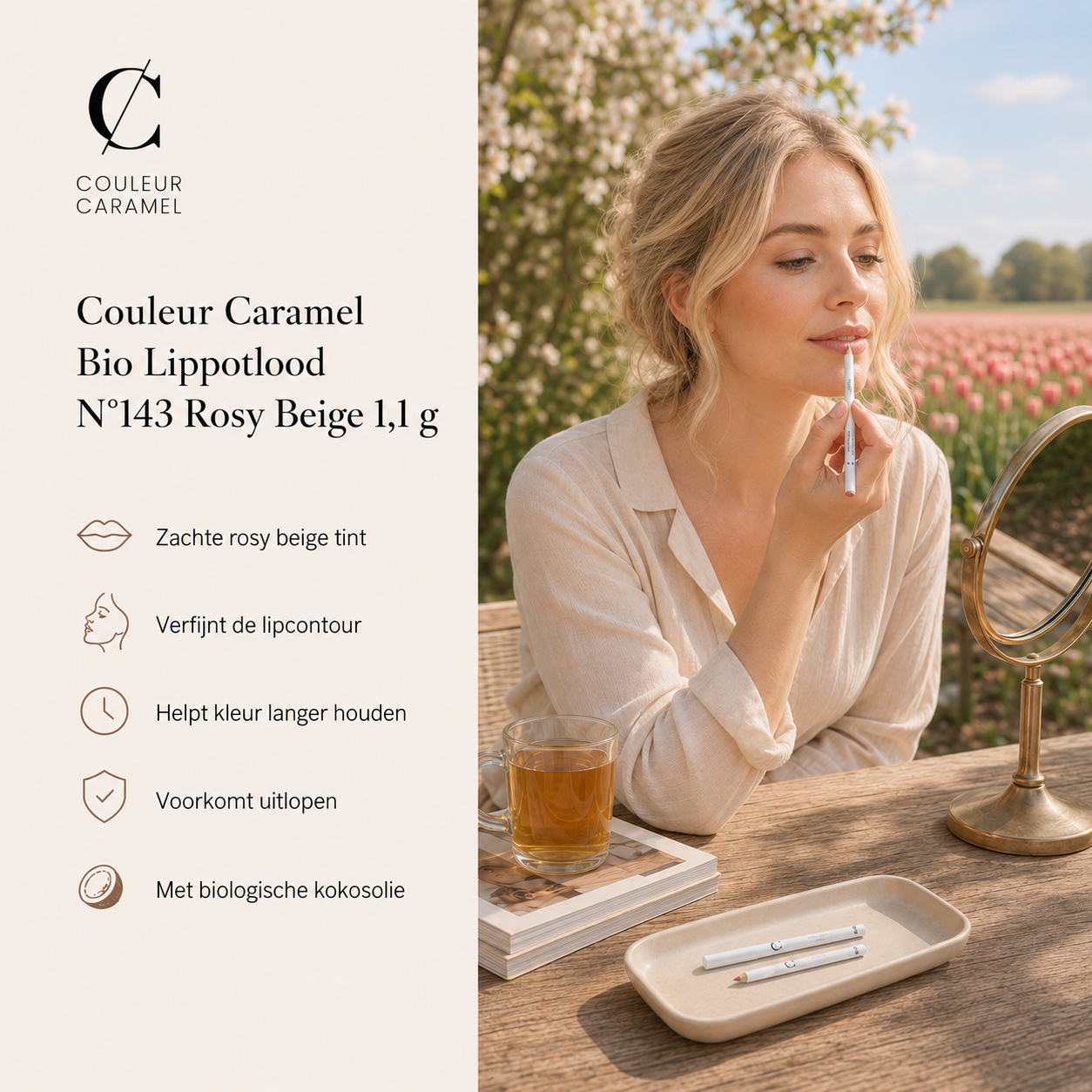Couleur Caramel lippotlood Rosy Beige voor zachte lipdefinitie buiten