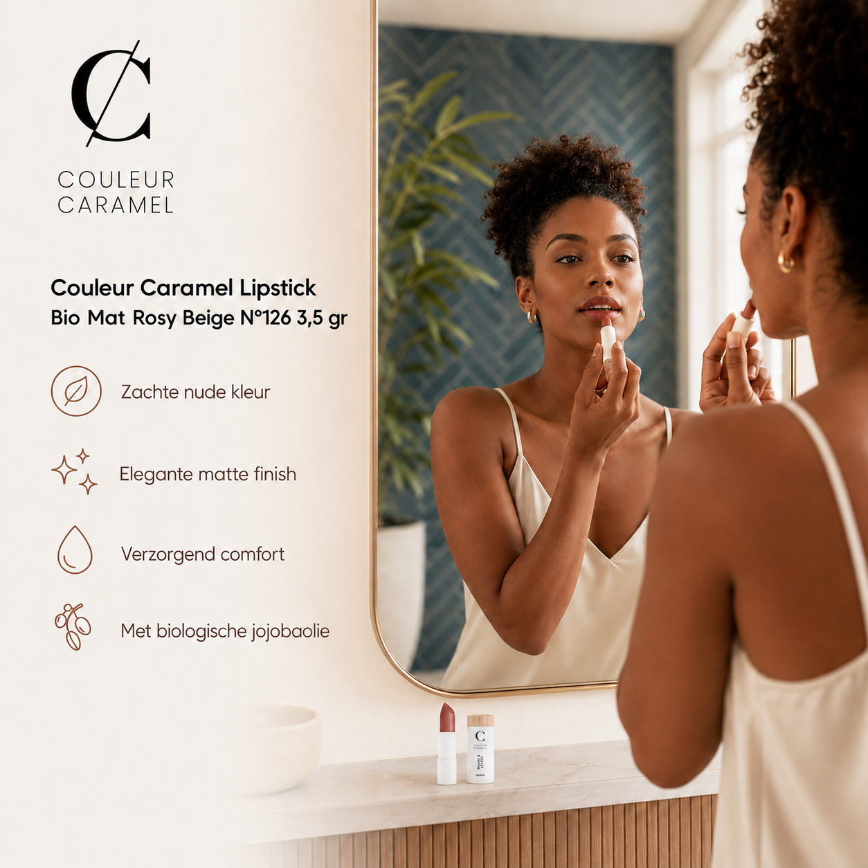 Couleur Caramel Lipstick Rosy Beige detail laat romige textuur