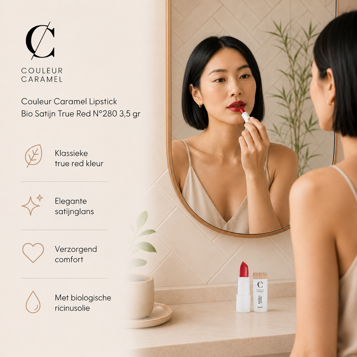 Couleur Caramel Lipstick True Red creëert tijdloze elegante beautylook
