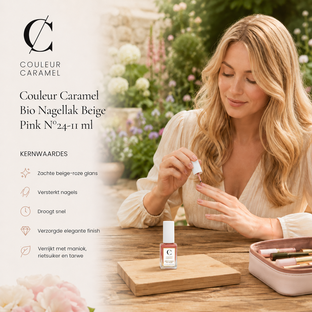 Couleur Caramel Bio Nagellak sfeerbeeld voor natuurlijke elegante nagels