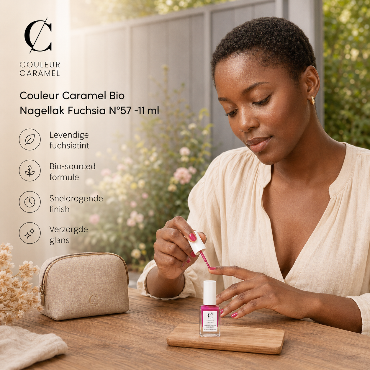 Couleur Caramel Bio Nagellak sfeerbeeld voor levendige roze nagels