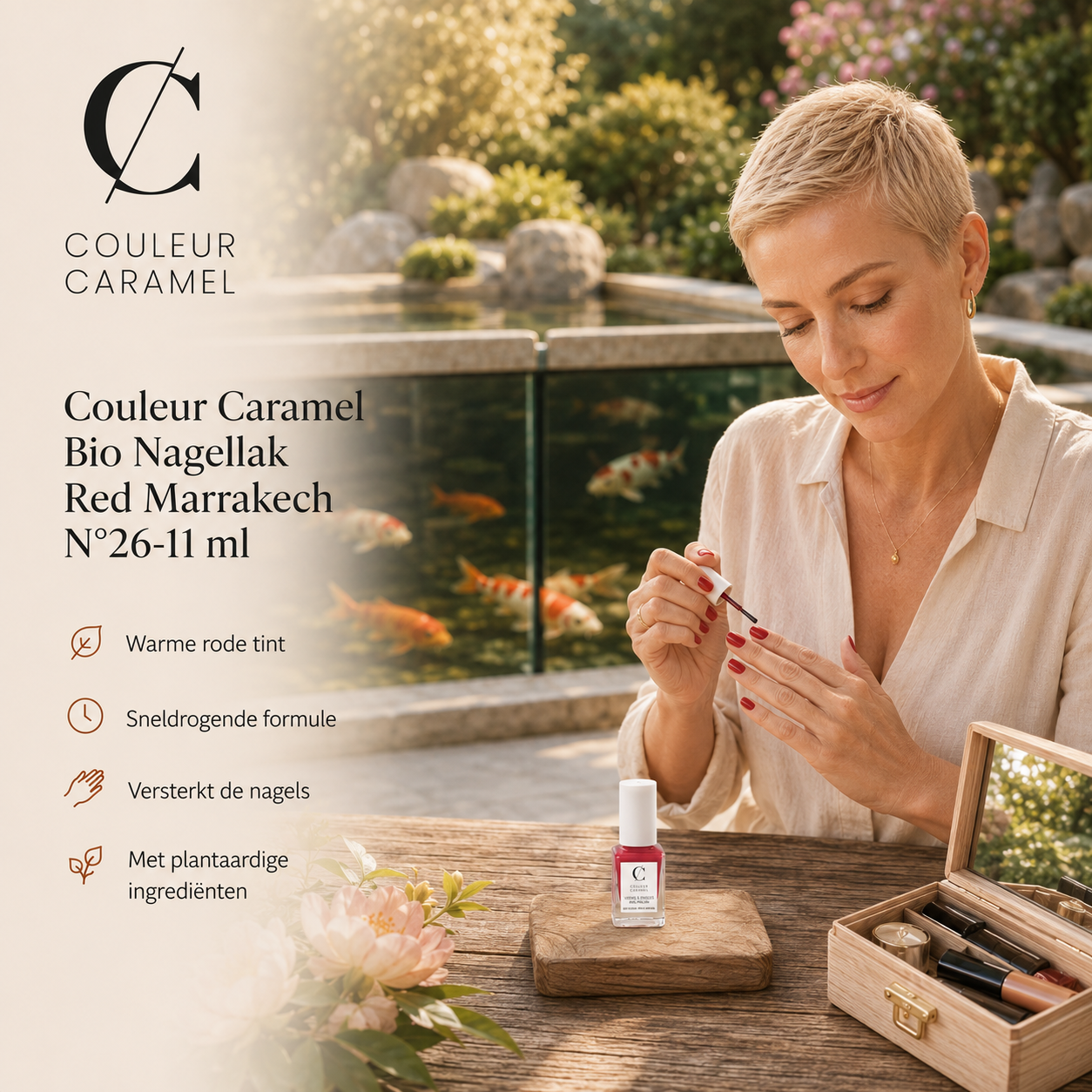 Couleur Caramel Bio Nagellak sfeerbeeld voor warme rode nagels