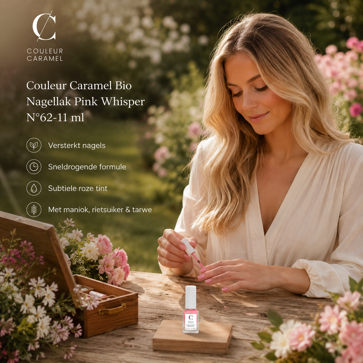 Couleur Caramel Bio Nagellak sfeerbeeld voor subtiele roze nagels