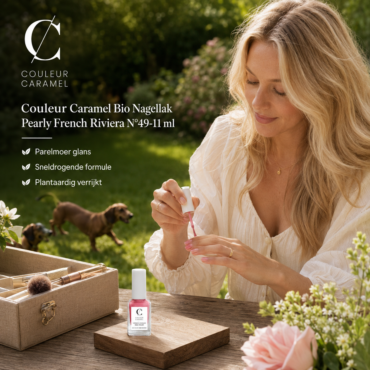 Couleur Caramel Bio Nagellak sfeerbeeld voor elegante parelnagels