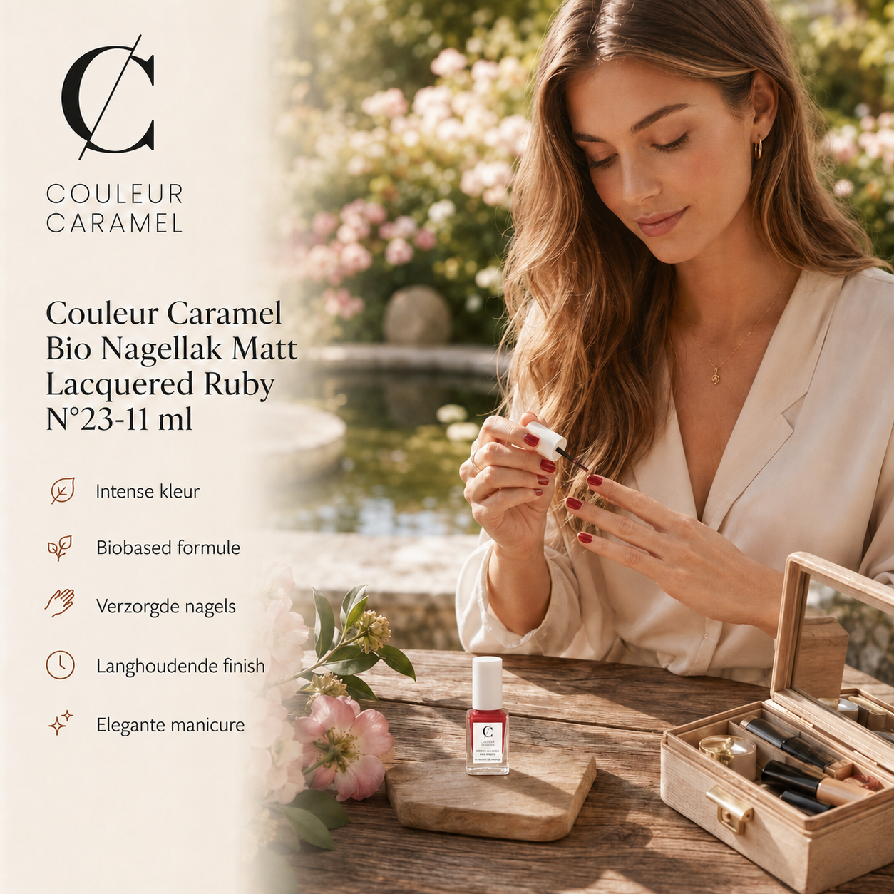 Couleur Caramel Bio Nagellak sfeerbeeld voor krachtige rode nagels