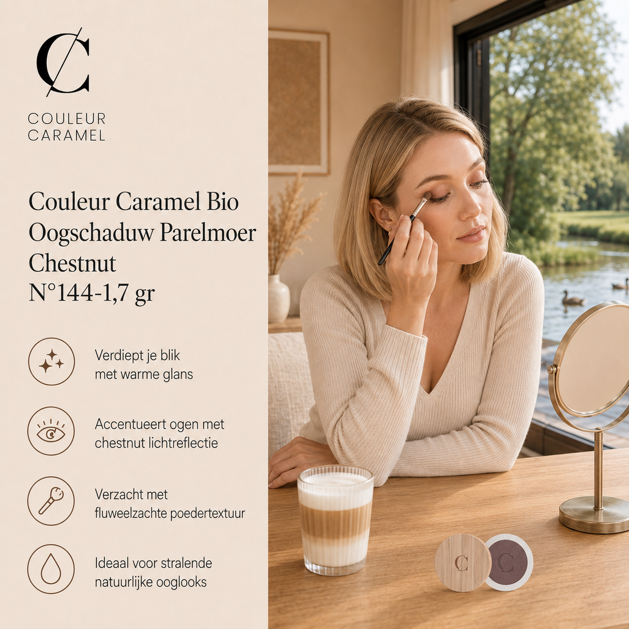 Couleur Caramel Bio Oogschaduw Parelmoer Chestnut creëert warme elegante oogopslag
