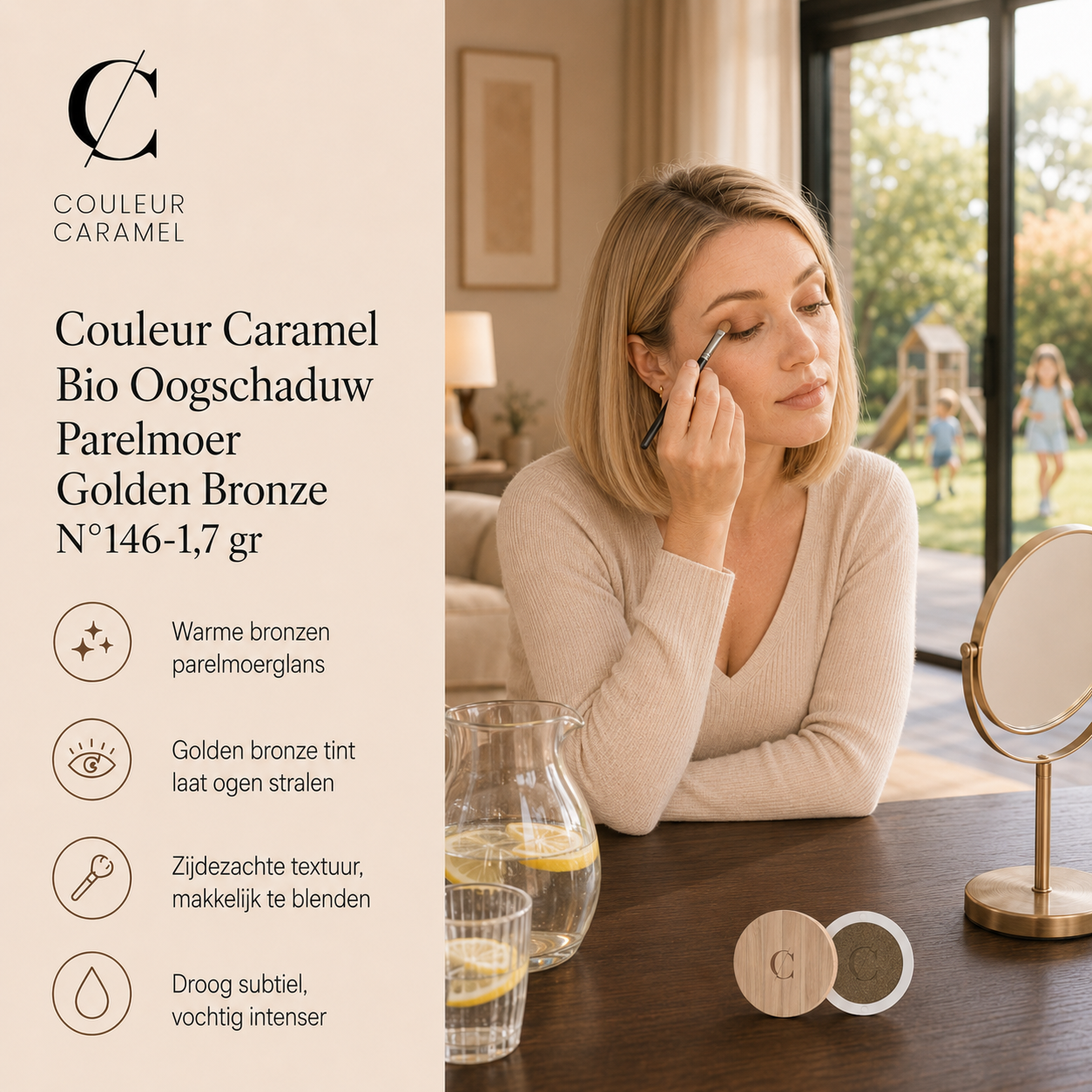 Couleur Caramel Golden Bronze oogschaduw geeft warme glans tijdens make-upmoment