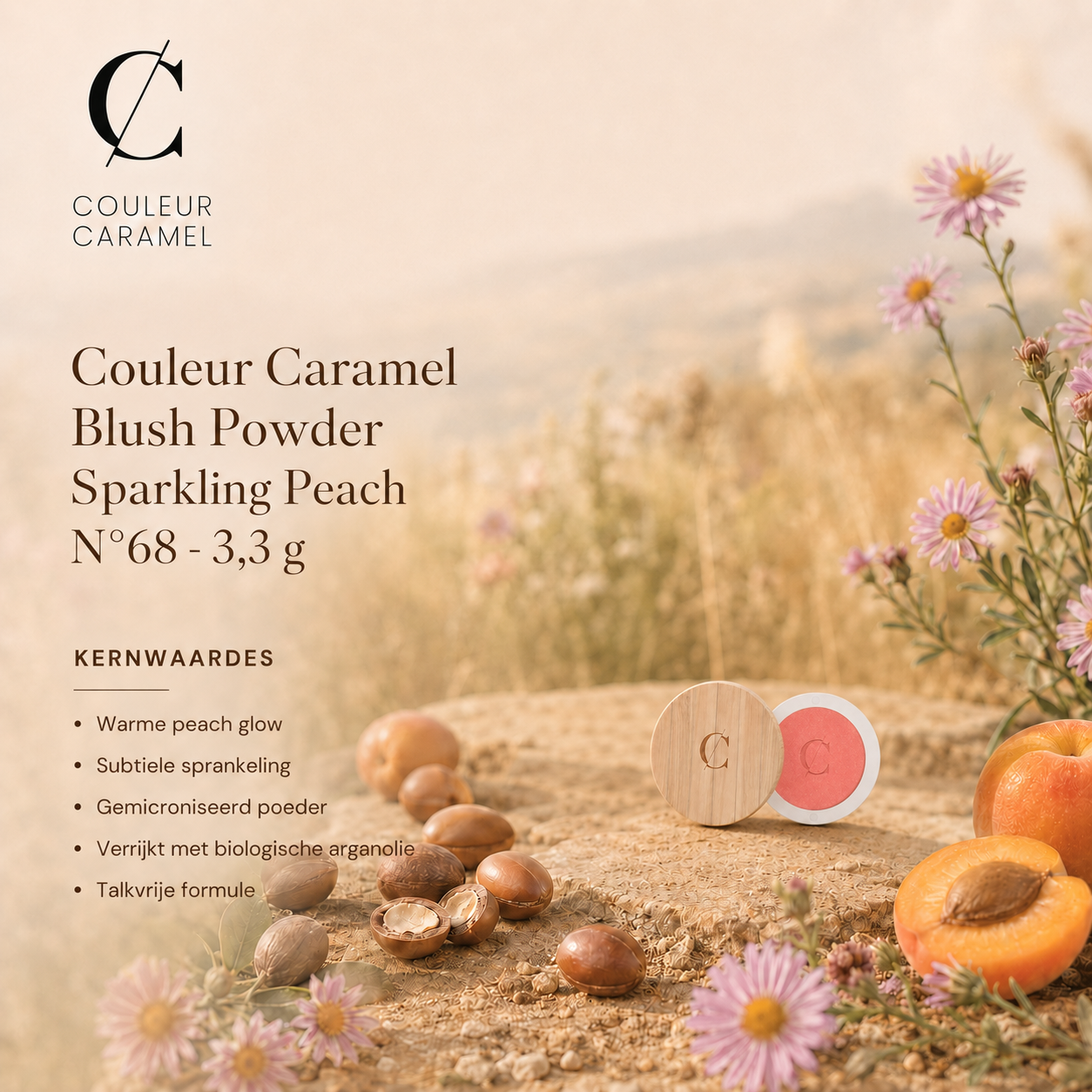 Couleur Caramel Blush Powder Sparkling Peach warme glow in veld