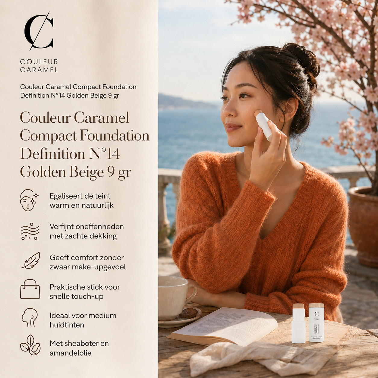 Couleur Caramel Compact Foundation Golden Beige voor warme egale teint