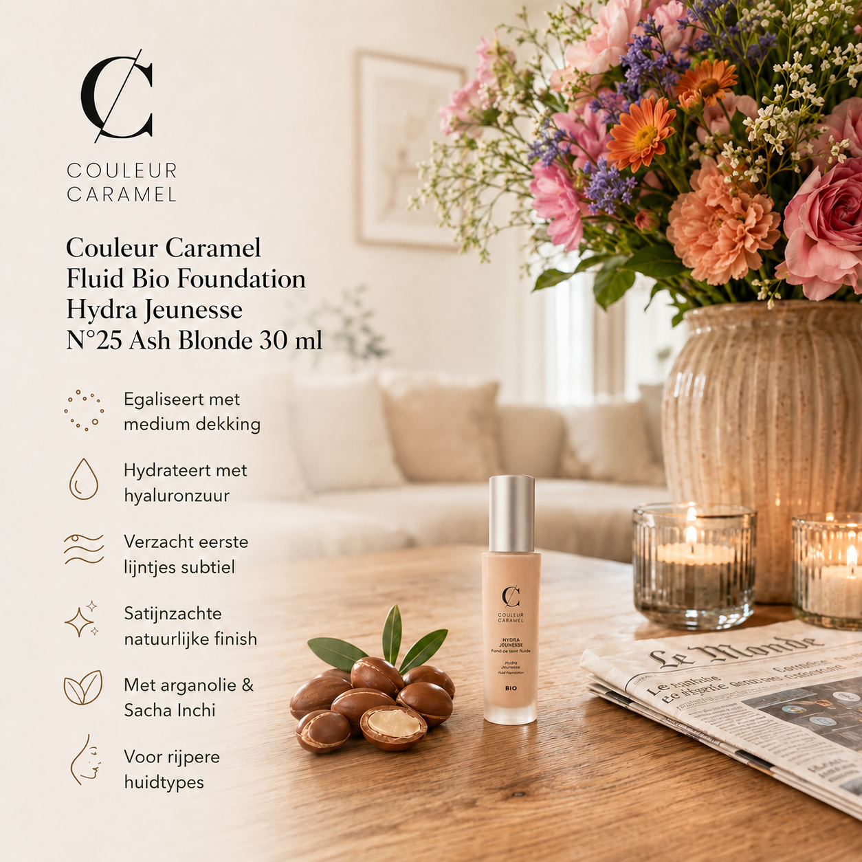 Couleur Caramel Foundation Ash Blonde voor egale hydraterende satijnfinish binnen