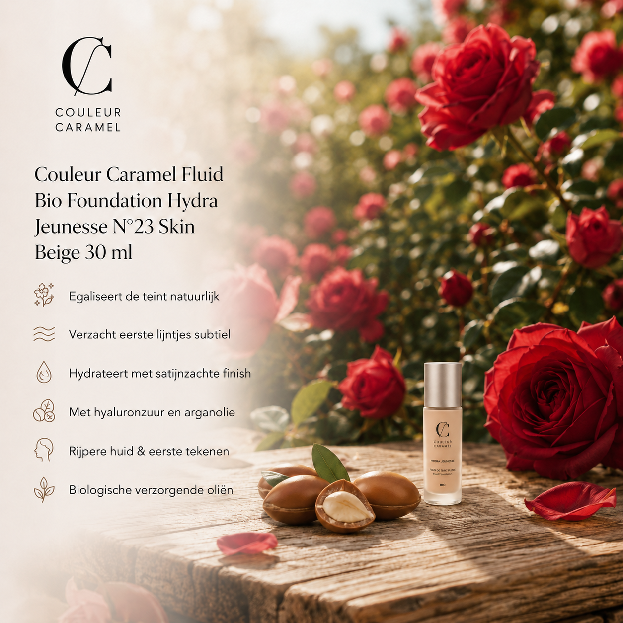 Couleur Caramel Foundation Skin Beige voor hydraterende satijnfinish rozentuin