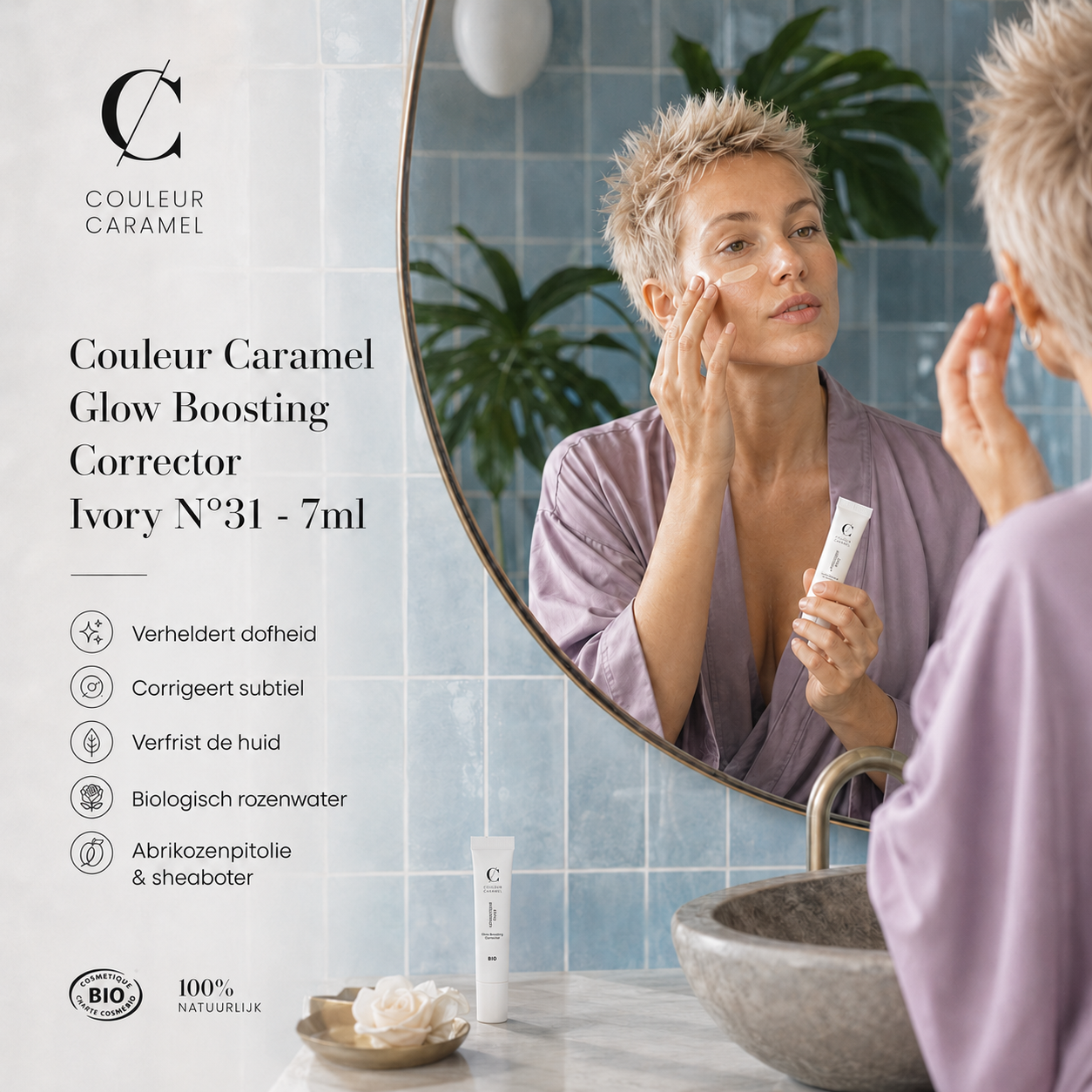 Couleur Caramel Glow Boosting Corrector Ivory verheldert huid in badkamer