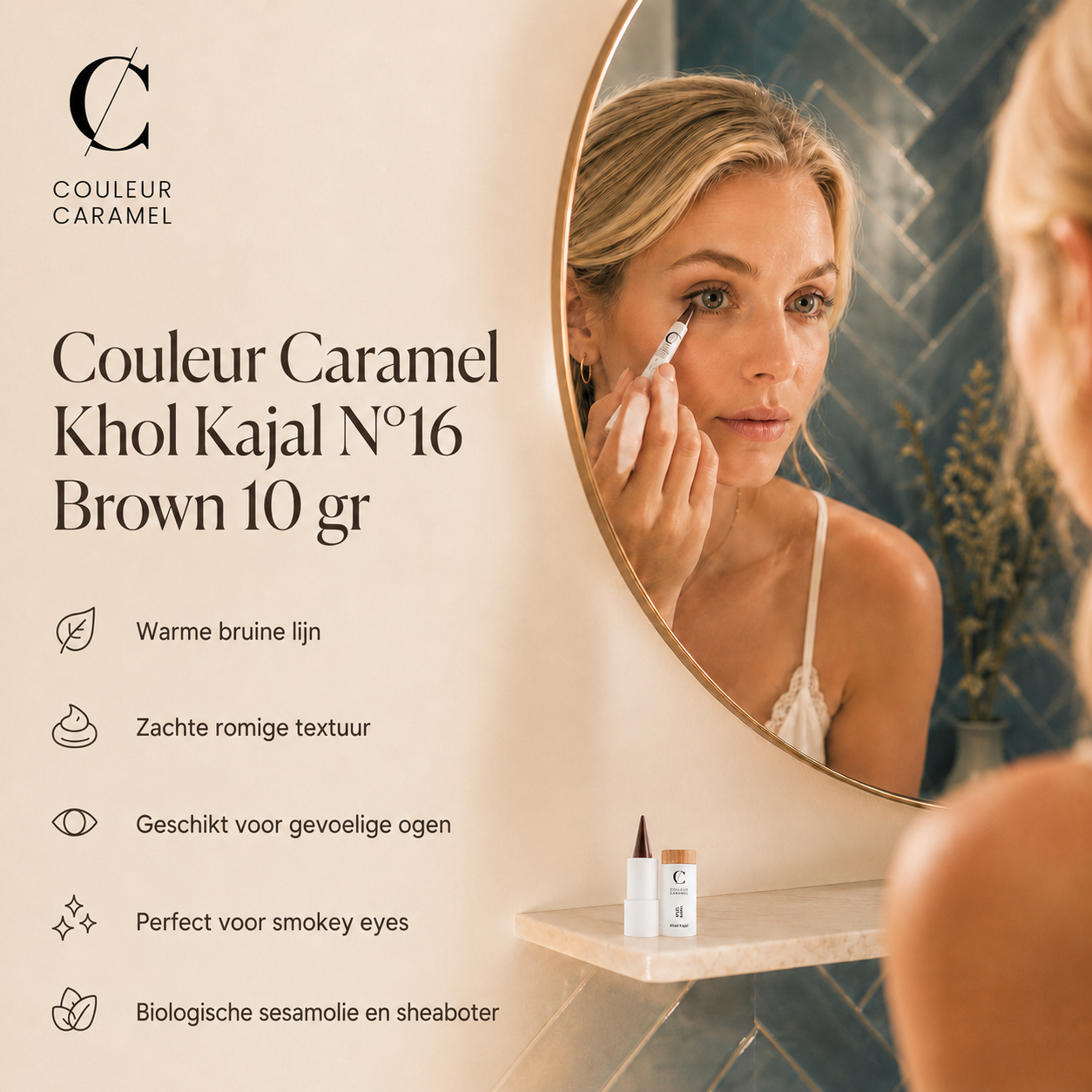Couleur Caramel Khol Kajal Brown voor warme oogopslag badkamer
