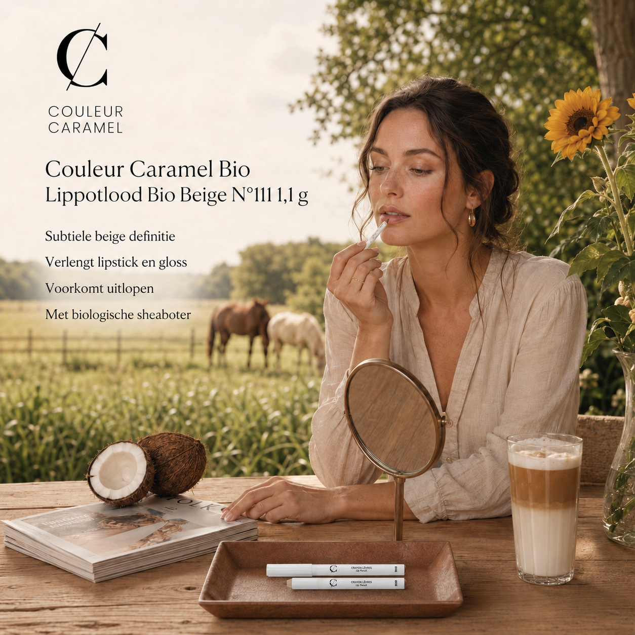 Couleur Caramel Bio Lippotlood Beige creëert zachte lipdefinitie in buitensfeer