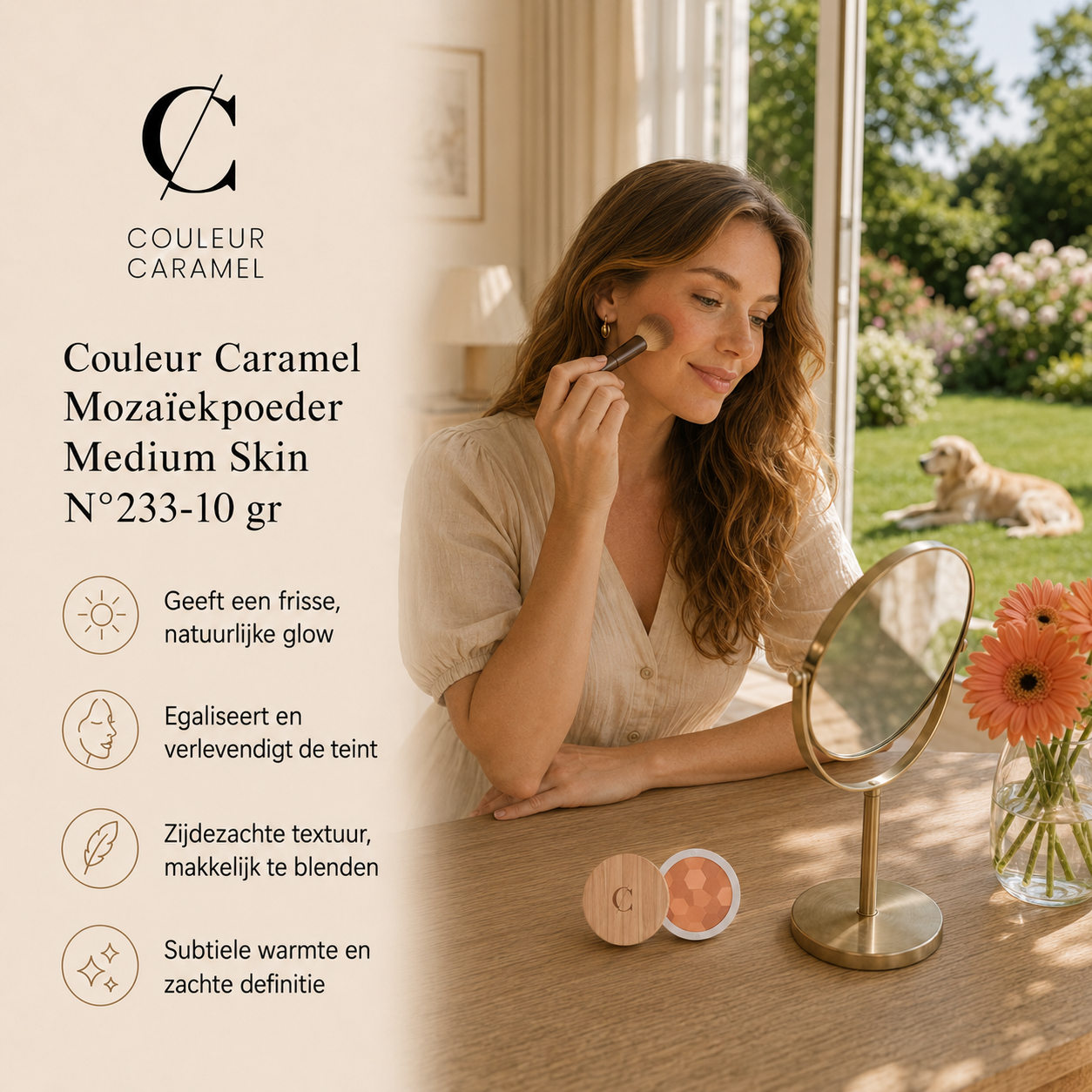 Couleur Caramel Mozaïekpoeder sfeerbeeld met warme medium skin glow