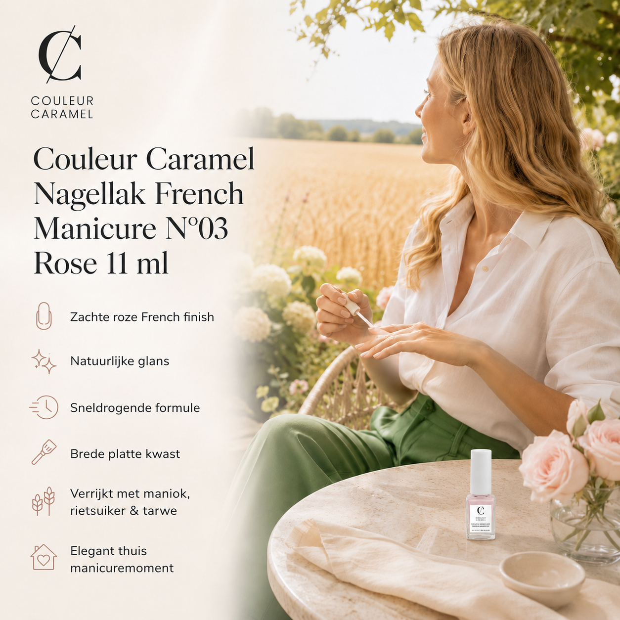 Couleur Caramel Nagellak Rose voor elegante French manicure buiten