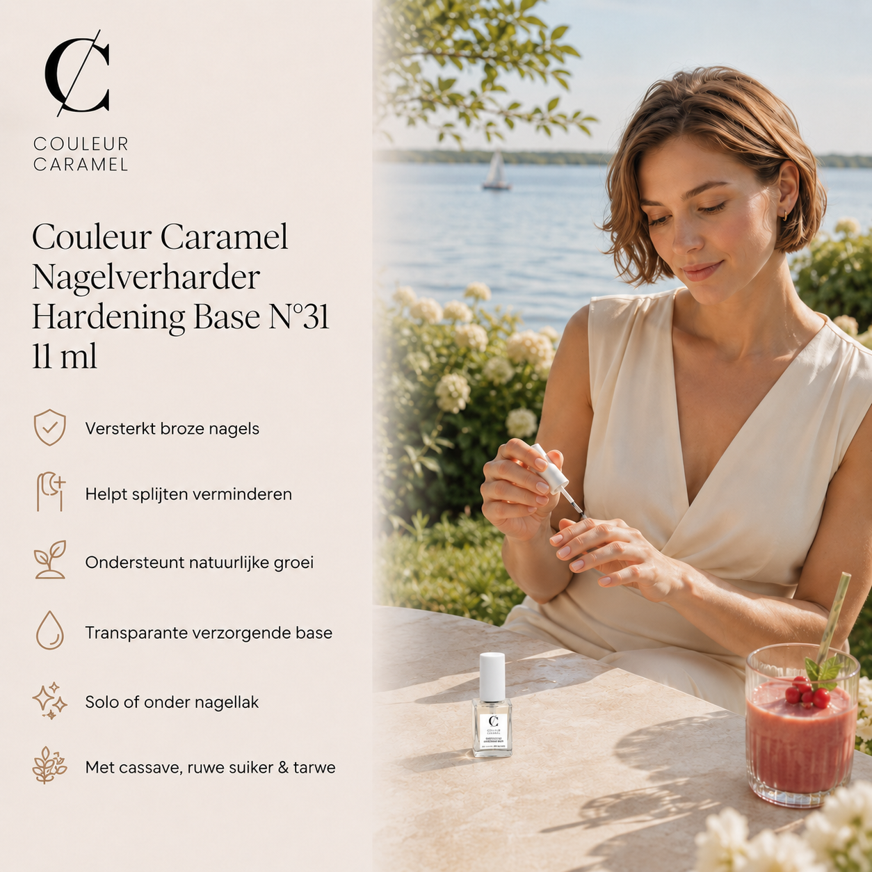 Couleur Caramel Nagelverharder Base voor sterke verzorgde nagels buiten