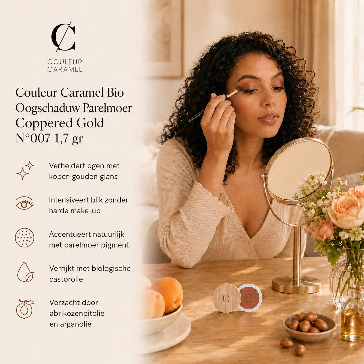 Couleur Caramel Oogschaduw Coppered Gold creëert stralende warme ooglook