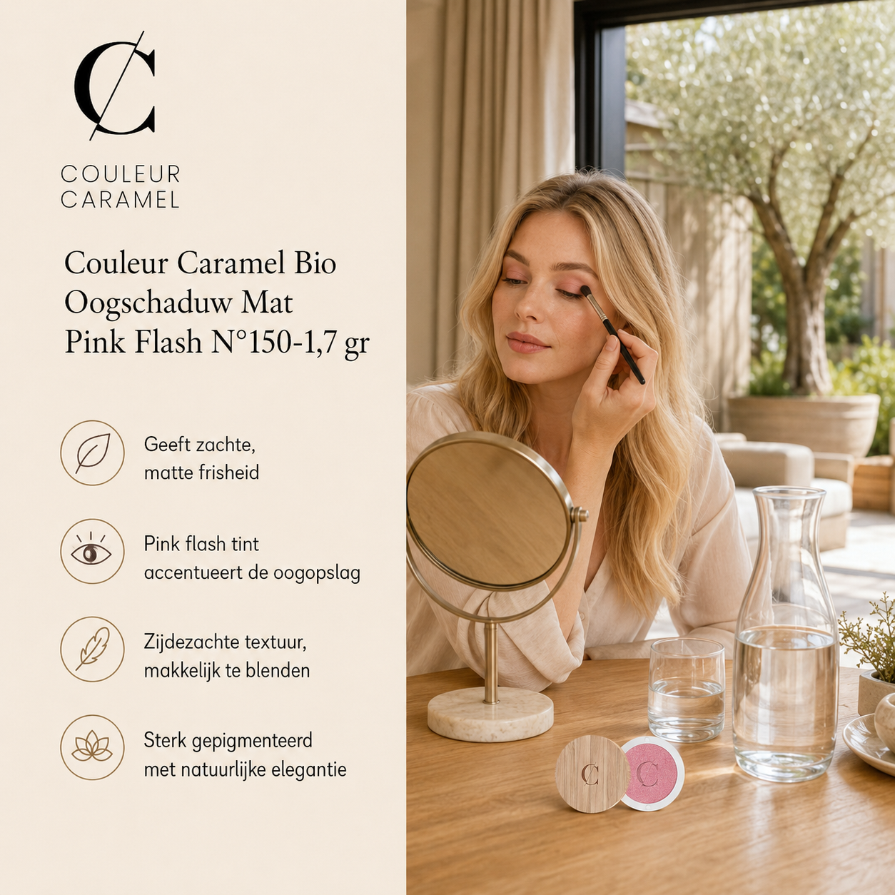 Couleur Caramel Bio Oogschaduw sfeerbeeld met frisse pink look